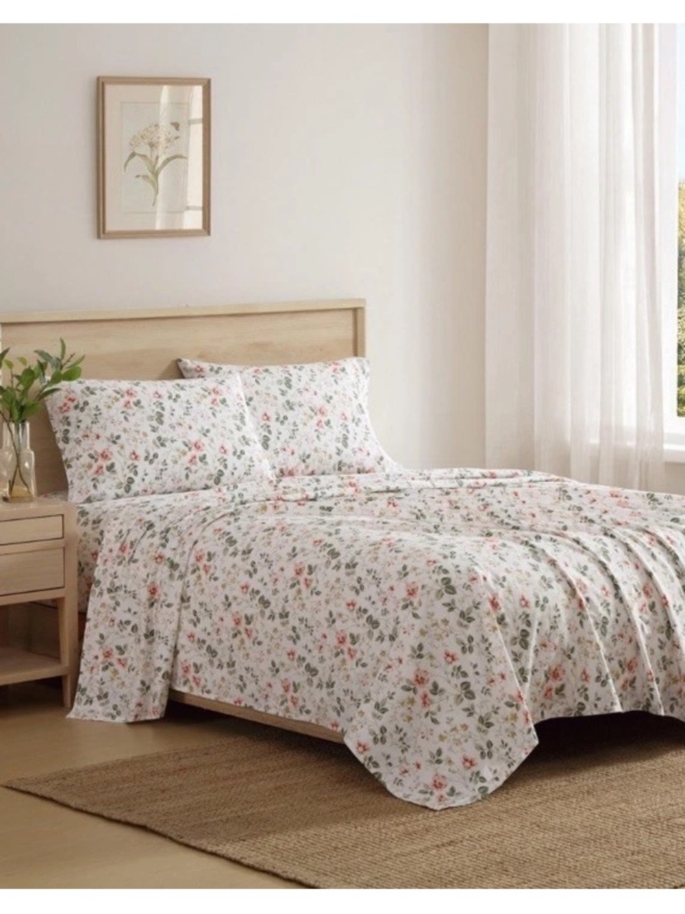 Laura Ashley ~ FULL ~ Meadow Floral Beige 4 Pc Sheet Set ~ 100% Cotton Percale - Picture 4 of 8